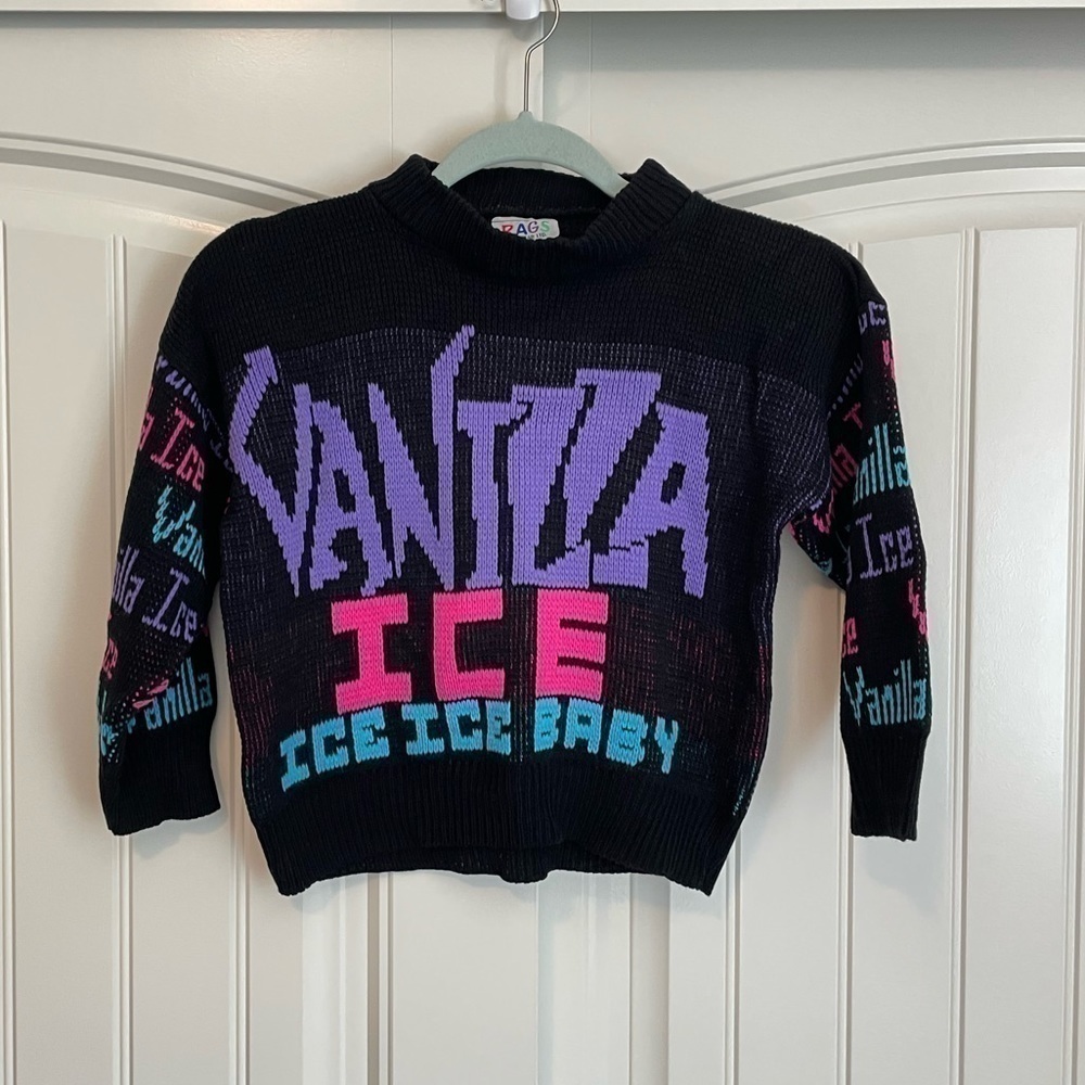 Vintage 1991 Rags Knitwear Vanilla Ice color block knit sweater size XS/small